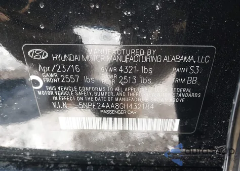 2016 Hyundai Sonata Eco from USA, damaged, VIN 5NPE24AA8GH432184